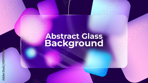 Abstract Glassmorphism Background with Floating Neon Rounded Squares and Blur Effect