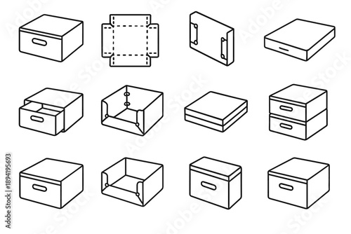 Modern folding box vector drawer icon functional lightweight design material organizer foldable