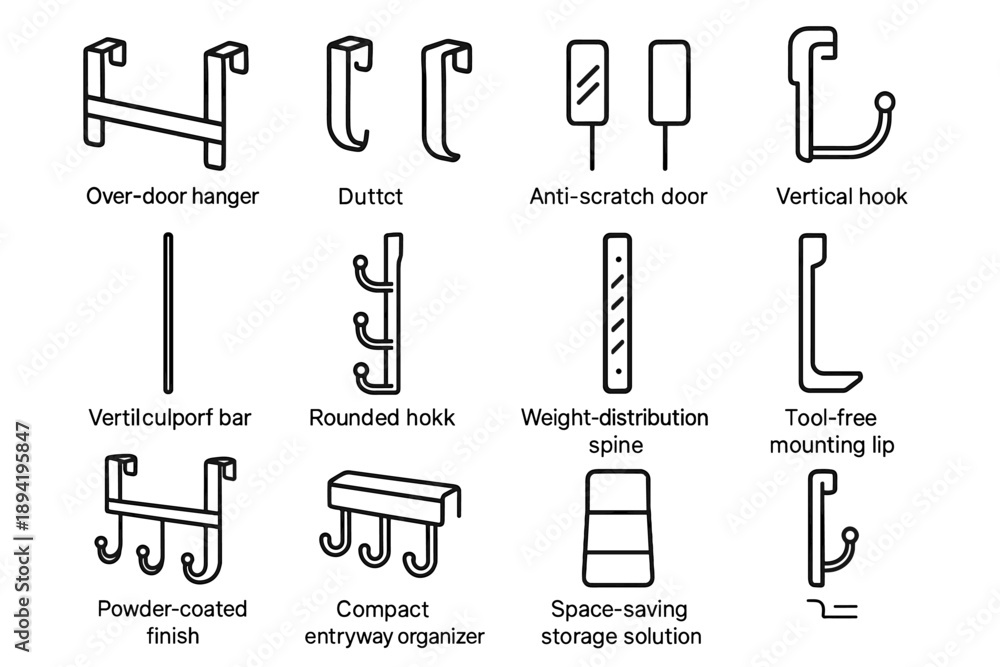 Fototapeta premium Icon frame hook door bracket spine compact support storage rack hanger over