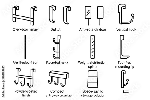 Icon frame hook door bracket spine compact support storage rack hanger over