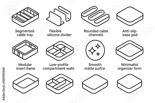 Icon rounded minimalist compact segmented channels matte smooth vector cable organizer