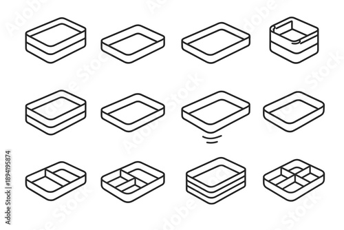 Outline tray icon icons design vector storage lightweight minimalist base stacking stackable