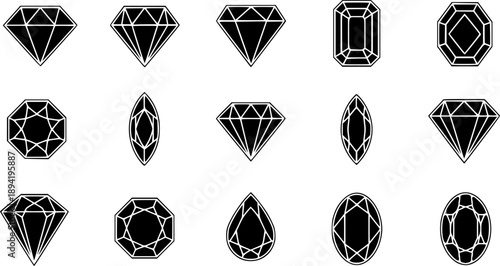 Gem icon vector set. Geometric gems diamonds illustration sign collection. sapphire precious jewels symbol