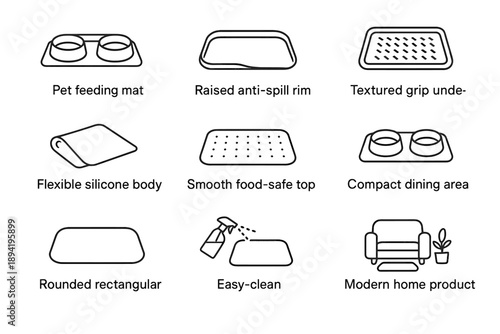 Mat grip icon accessory textured practical raised rim top pet feeding vector