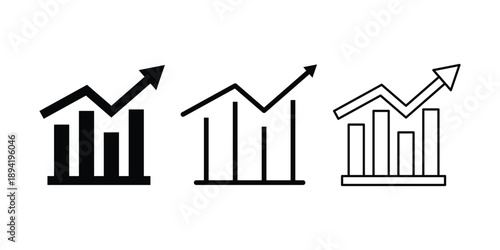 Growing financial chart icon set. Thin linear and black flat icons. business success and increasing concept.