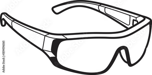 Professional black outline vector of sport sunglasses or protective safety eyewear. Sleek minimalist flat design perfect for cycling, running, or outdoor lifestyle branding and equipment logos. 