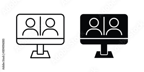 Virtual Meeting Icon Set, Online conference icon set. Video meeting, interview, digital communication, webinar, vector Illustration.
