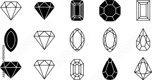 Gem icon vector set. Geometric gems diamonds illustration sign collection. sapphire precious jewels symbol