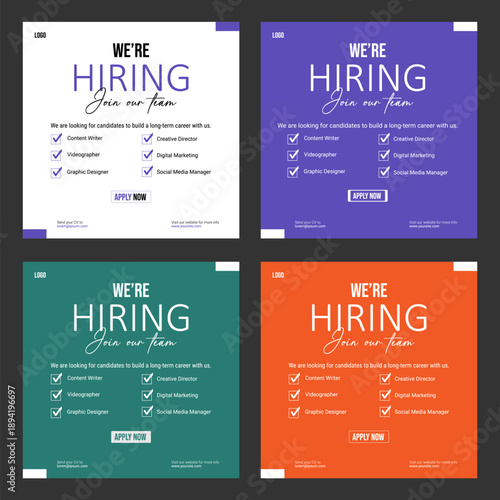 Clean and simple employee hiring social media post banner template