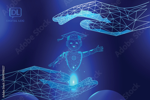 Digital graduation concept with holographic student