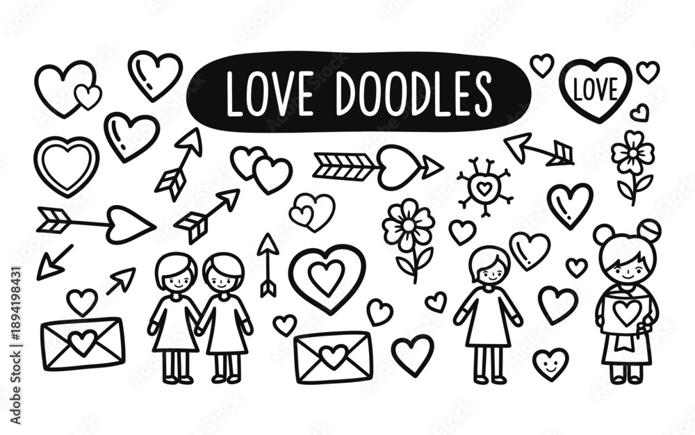 Fototapeta premium Hand-drawn romantic doodles collection for expressions of love and affection