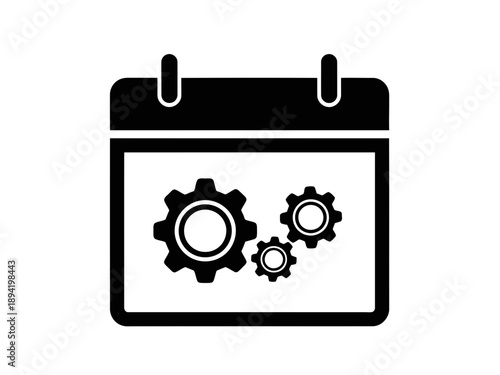 A nice but simple outline art of a calendar with three gears icon concept of scheduling maintenance planning or mechanical event date