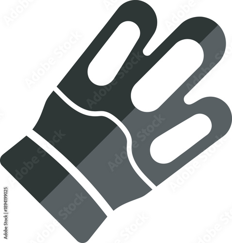 Professional dark grey three-finger archery glove vector icon. High-quality flat design featuring reinforced fingertips for bowstring protection. Ideal for traditional archery branding or gear graphic