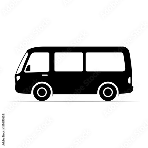 Minibus icon. Black silhouette. Side view. Vector simple flat graphic illustration. Isolated object on a white background.