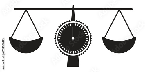 Professional Minimalist Weighing Scale Icons Featuring Traditional Legal Balance Scales and Modern Analog Kitchen Measurement Tools in Outline and Solid Styles.