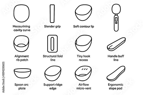 Digital vector curve tiny rib icon soft grip line edge spoon fold