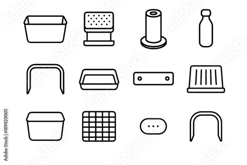 Vector arch set bin sink riser icon point under deep narrow curved