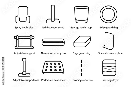 Icons sidewall dividing supply support base vector accessory guard beam cleaning icon