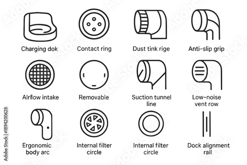 Dock vector rechargeable internal tank band ring icon vacuum slot filter dust