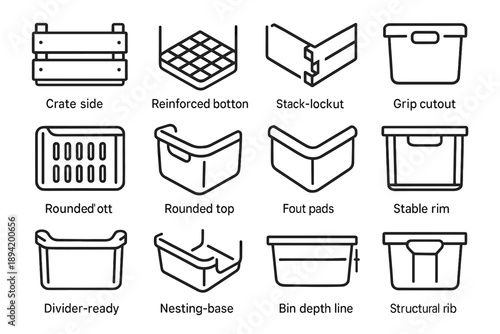 Contour reinforced icons airflow grip ridge vector crate pantry pads storage icon
