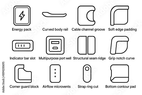 Ridge vector shell block icon ring groove cable seam pack airflow energy