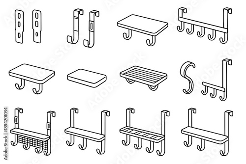 Surface ribs notch edge zone adjustable vector flat pair icon mount hook