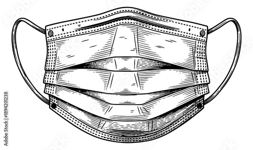 Hand drawn line art illustration of a surgical face mask depicting protective wear for healthcare and safety awareness