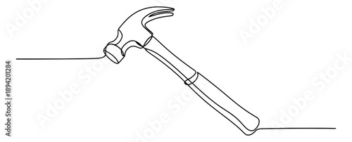 Continuous line art illustration of a hammer depicting a single stroke for construction and repair