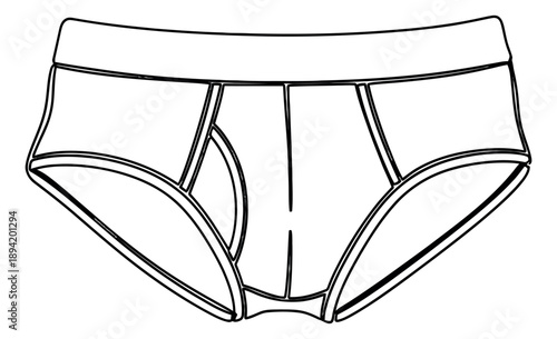 Hand drawn line art illustration of a men's brief depicting a basic undergarment for fashion design and apparel