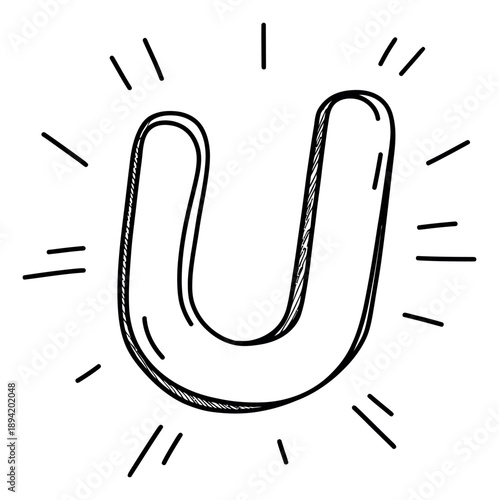 Hand drawn illustration of letter U depicting a glowing effect for creative design projects