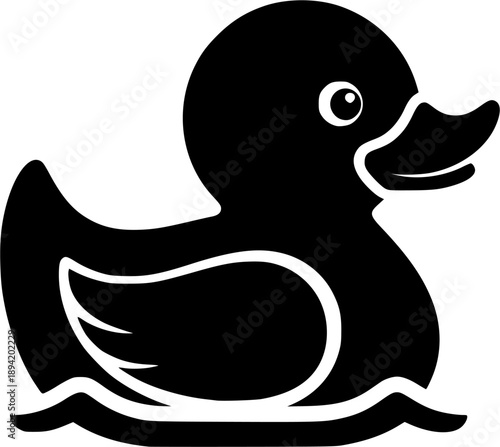 A detailed illustration of a rubber duck in black and white