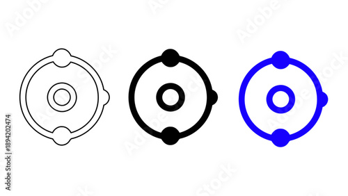 Interconnected circular nodes icon in outline black solid and blue styles representing core network technology and digital system connectivity