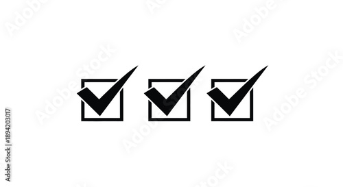 Three checkmark icons in black boxes a simple graphic silhouette