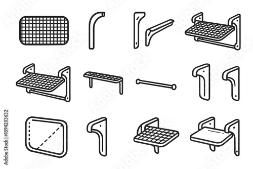 Mesh shelf patch slab shoe boundary mounted icon vector wall rib shading