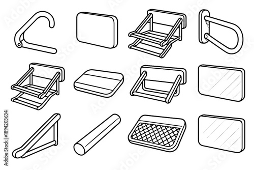 Rack contour corner highlight crest icon vector slab collapsible arms shoe frame