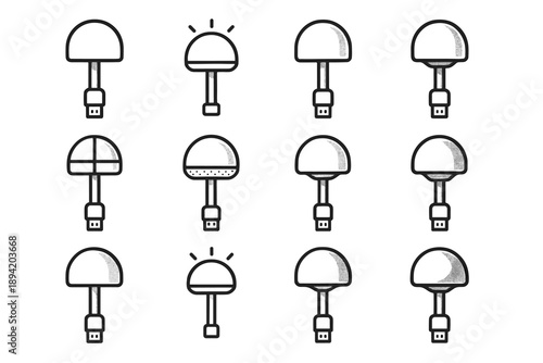 Curve zone crest tile vector surface rod stripe icon usb lamp dome