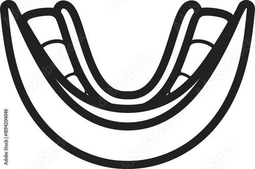 Professional black outline vector of an athletic mouthguard. High-quality minimalist design perfect for combat sports branding, dental safety equipment logos, and contact sport gear graphics. 