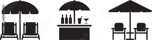 Beach umbrellas and chairs with bar table outdoor furniture beach-side relaxation setup