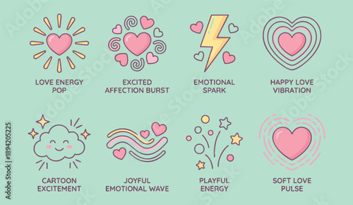 Vibrant heart icons expressing love and joyful emotions in modern style