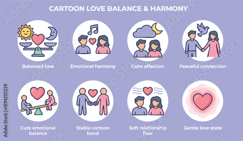 Cartoon illustrations of love balance and harmony concepts