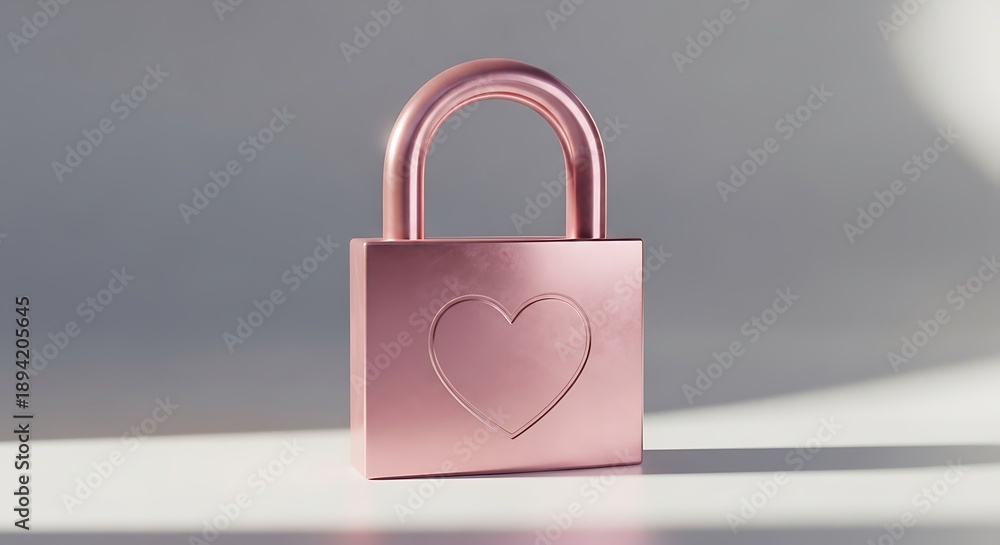 Fototapeta premium Rose gold padlock with a heart symbol embossed on it, representing love, security, and commitment