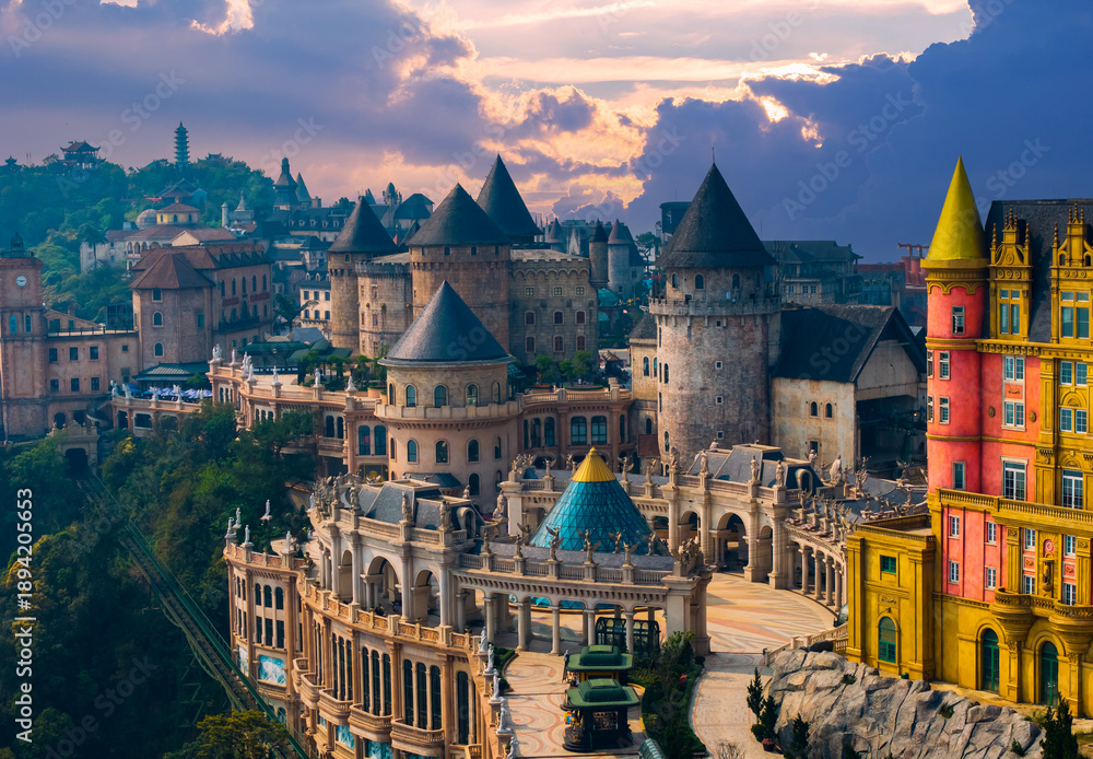 Naklejka premium Stunning architectural panorama of ba na hills in Da nang Vietnam