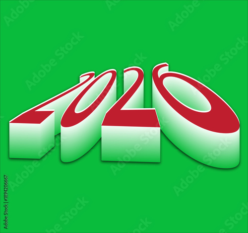 Isometric three dimensional year 2026 text with green background shadow effect