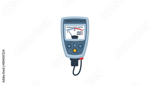 Close-up of a digital multimeter with a screen display and cord on a plain white background.