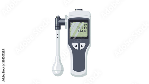 Digital pH meter with a white and black body and a detachable glass probe on a clean white background.