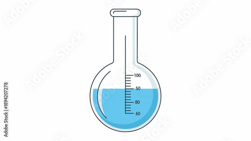 A laboratory flask filled with a blue liquid on a white background with measurement markings visible.