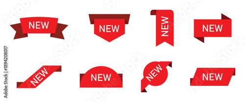 New arrival tag icon set. Red new sale label. Price sticker vector icons.