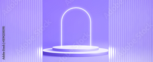 Fractal 3d cosmetic for product stage abstract and metal podium purple. Background pink glass for scene crystal white and corrugated beauty platform. Stand blue transparent for hologram tech.