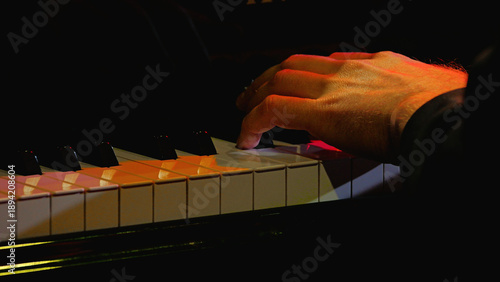 Tableau sur toile A close-up shot of a musician's hand playing a grand piano