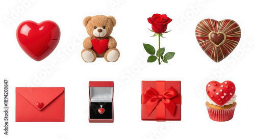 Collection of valentine's day gifts isolated on transparent background